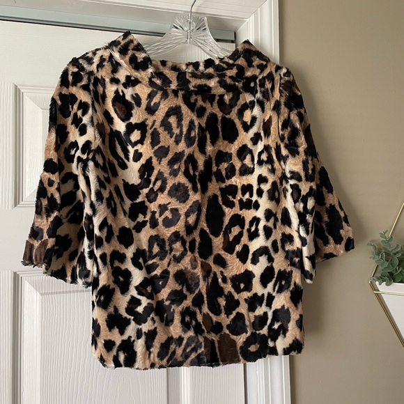 Trina Turk Faux Leopard Roll-Neck 1/2-Sleeve Top - Picture 2 of 7